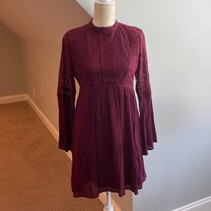 Beautiful Lace Detail Dress, Wine/Maroon Color!